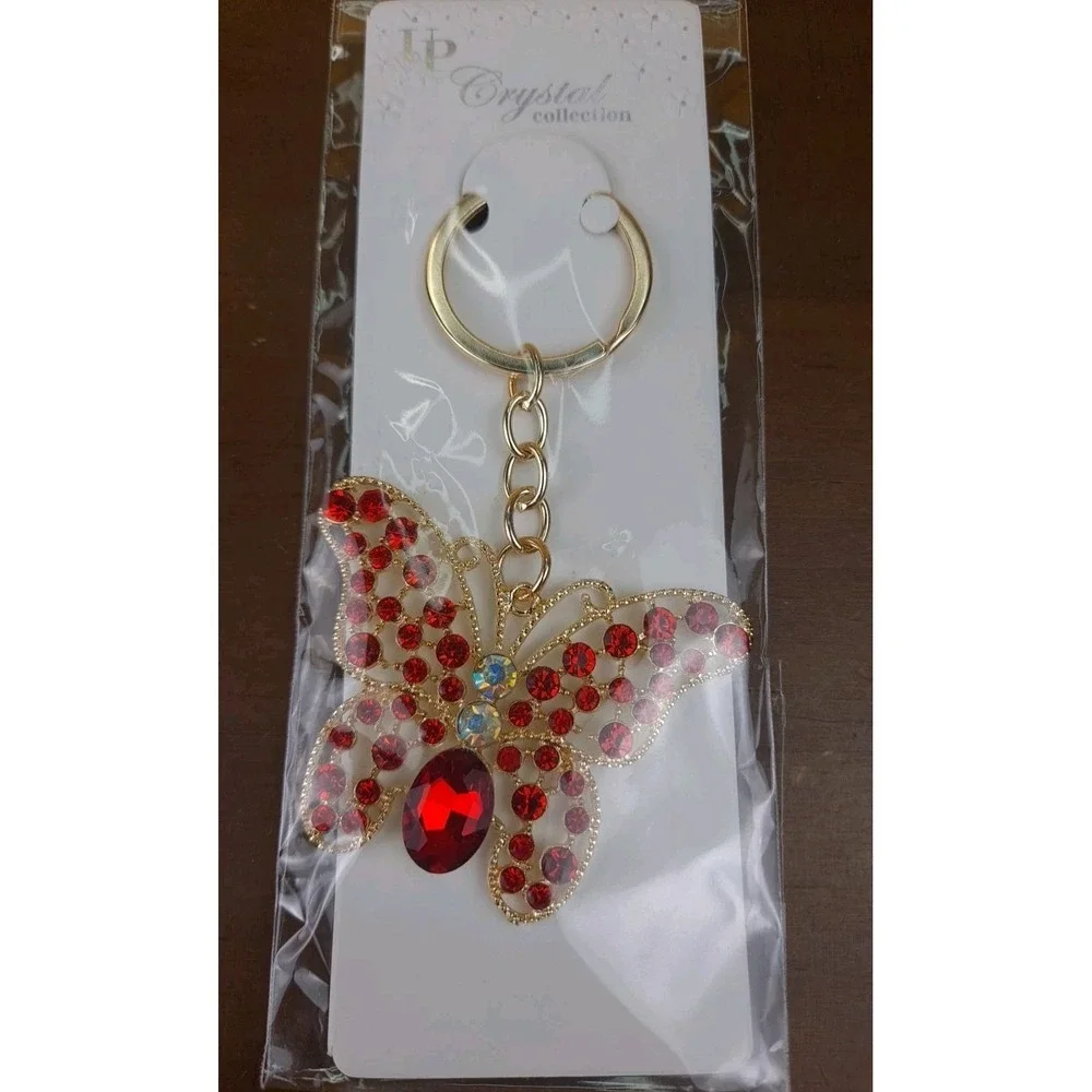 NIP Crystal‎ Collection Red Crystal Butterfly Gold Tone Keychain Backpack